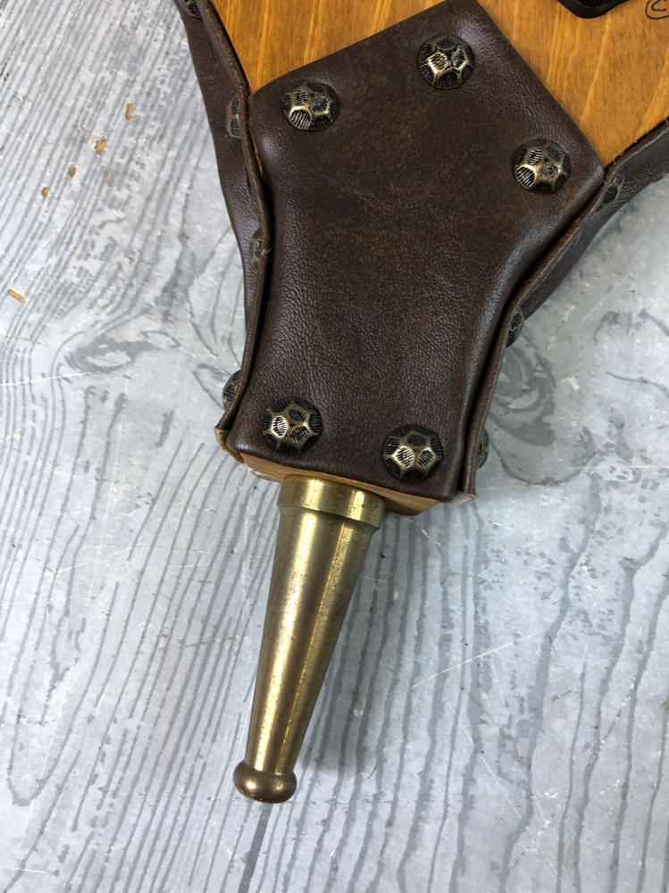 UNIQUE!!! Antique Fireplace Bellows Wood & Leather Work Fold Art Engraved Rams