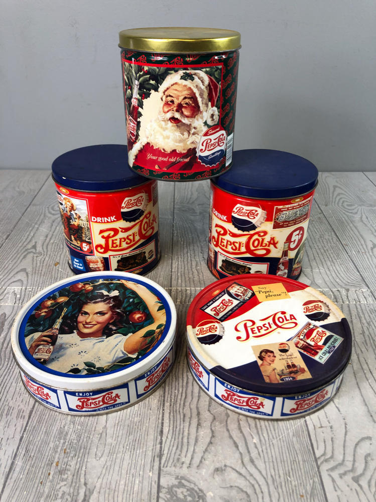 Vintage Lot of Pepsi Cola Corporation Tins with Lids Old Graphic Advertising