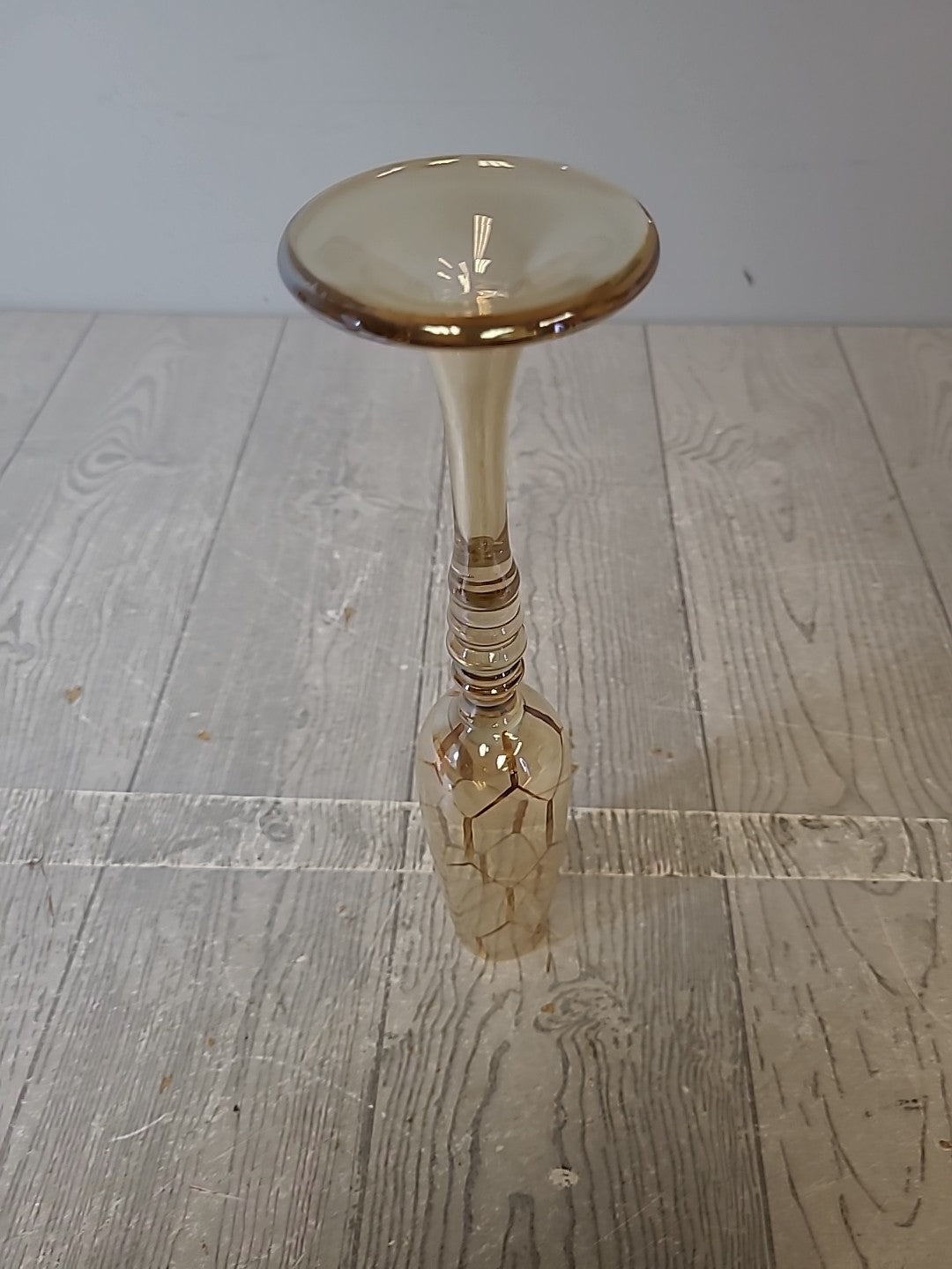 Amber and Gold Pair of Footed Champagne Flutes