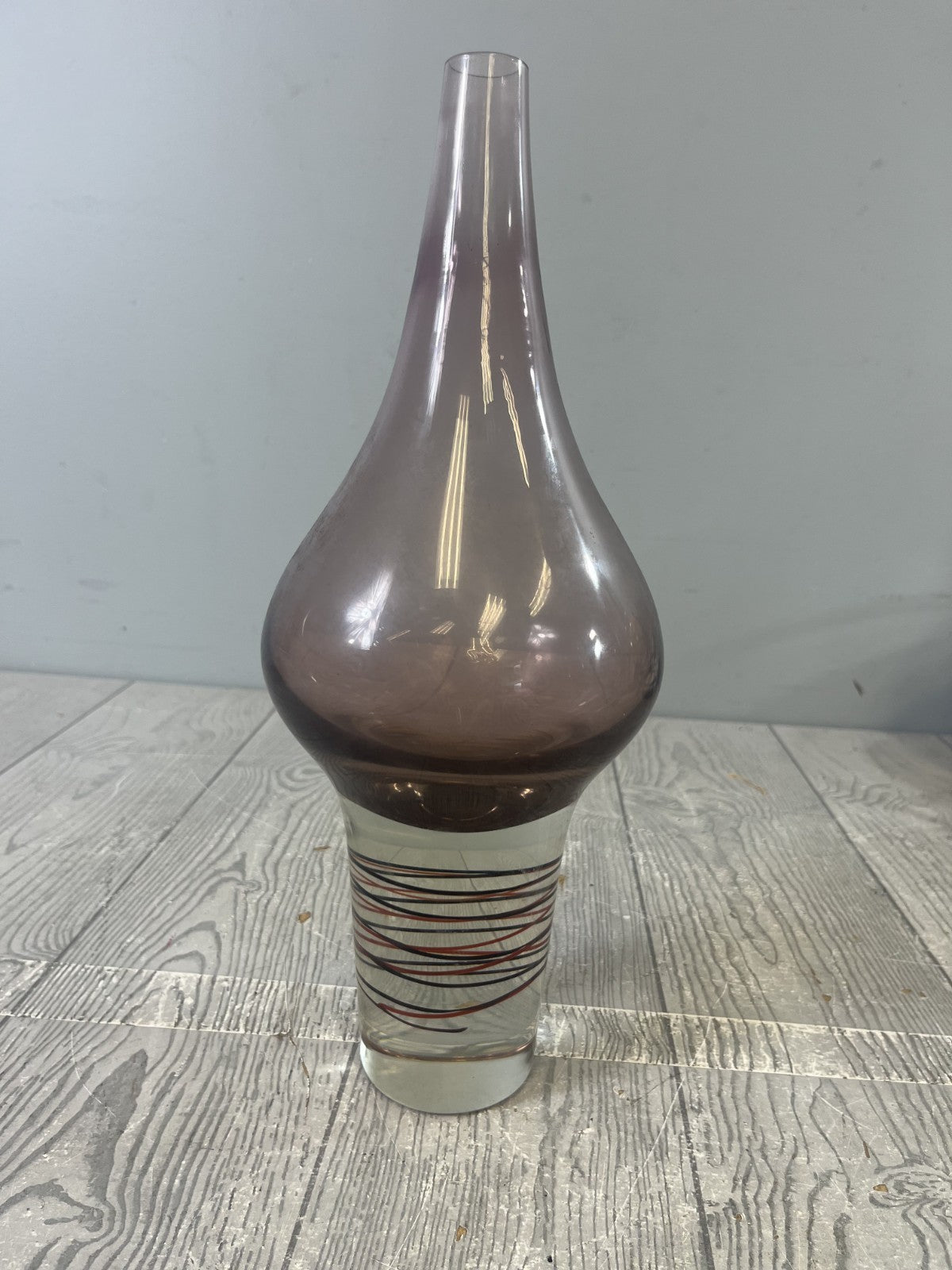 Midcentury Inspired Purple Art Glass Heavy Vase Purple Swirl Detail Modern