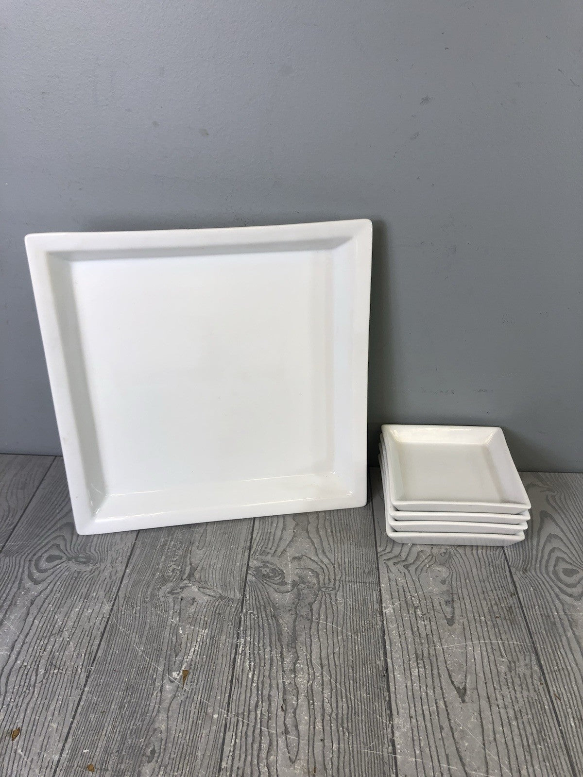 Crate & Barrel White Serving Plates - One Large Plate and Four Small Plates