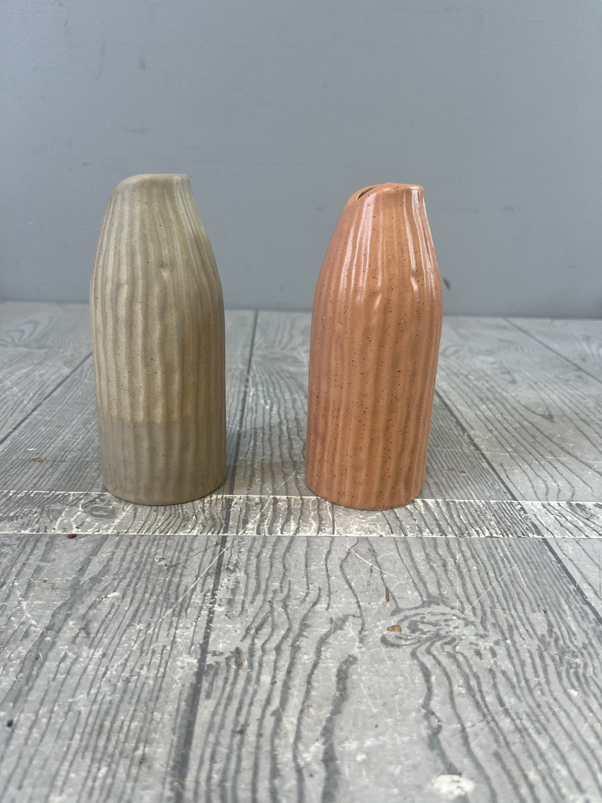 Pair of Anthropologie Bud Vases Small Stone Ware Ceramic Terracotta 