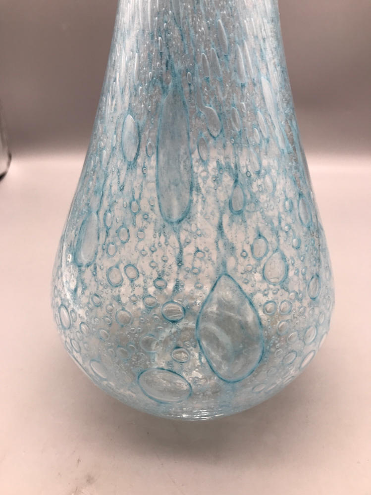 Tall French Hand Blown Bubbled Carafe in Light Blue Color Made in Canada