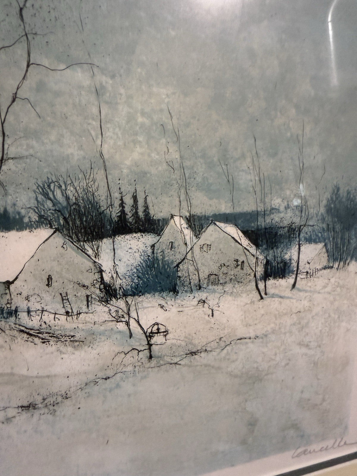 Winter Scene In Style of French Artist Jacque Lanelle Signed Artist’s Proof