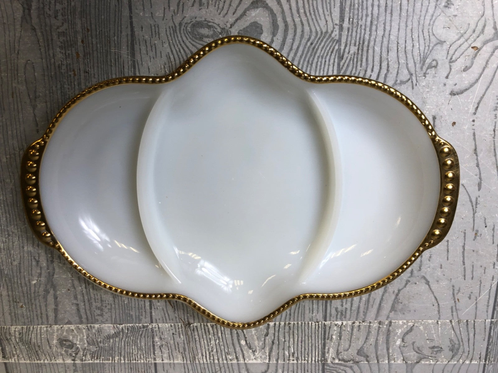 Vintage Fire King Milk Glass Relish Dish, Gold Edged Fire King Separated Platter