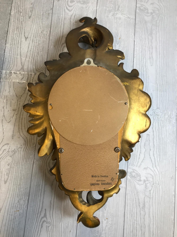 Westerstrand Swedish Hand Carved Wooden Gold Wall Hanging Clock Rococo Style
