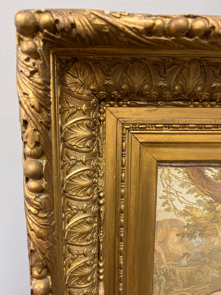 Vintage Pictorial Tapestry Romantic Tapestry in Gilded Wide Gold Frame