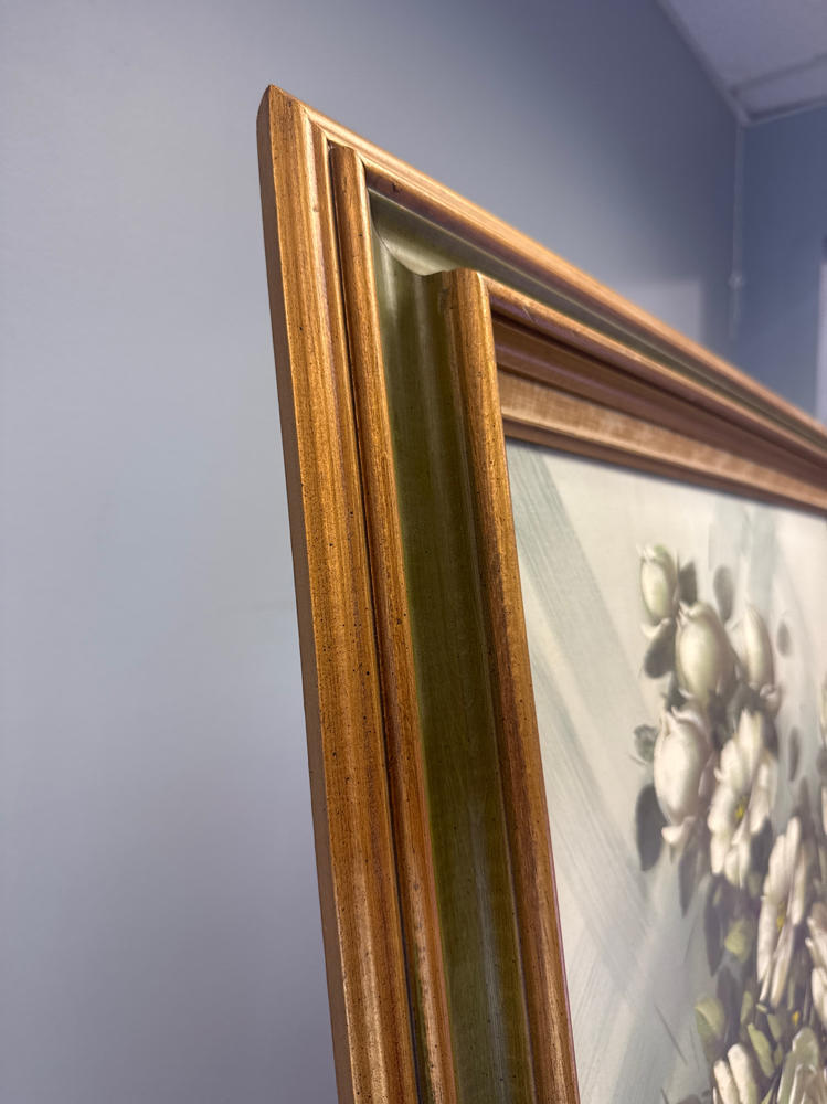 Moody Dark Floral Still Life Signed and in Wood Frame by Artist Maurillo