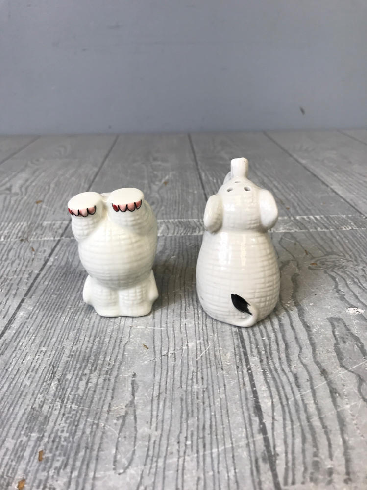 Elephant Ceramic Salt and Pepper Shakers Upside Down on Head White w/ Pink