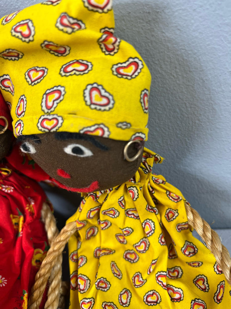 Lot of 4 Vintage Caribbean Rag Dolls Handmade Folk Art Floral Motif