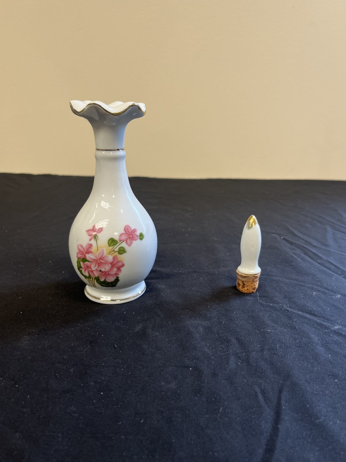Vintage Pair of Floral Nasco Japan Porcelain Perfume Bottles with Stoppers