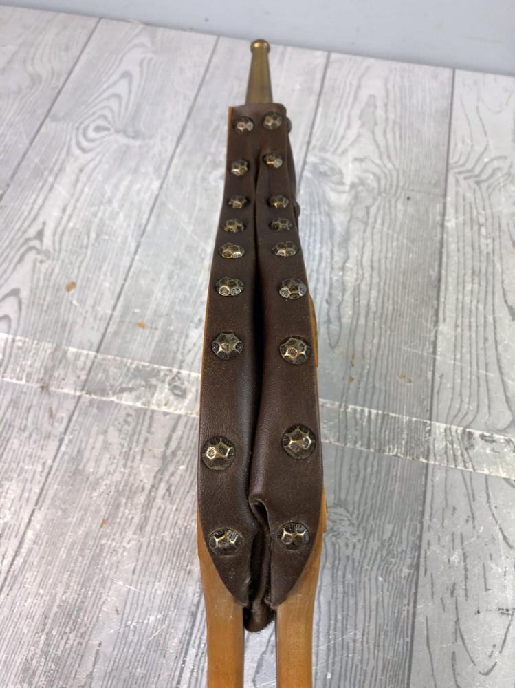 UNIQUE!!! Antique Fireplace Bellows Wood & Leather Work Fold Art Engraved Rams