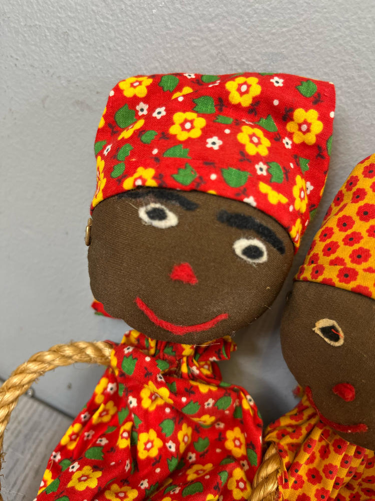 Lot of 4 Vintage Caribbean Rag Dolls Handmade Folk Art Floral Motif
