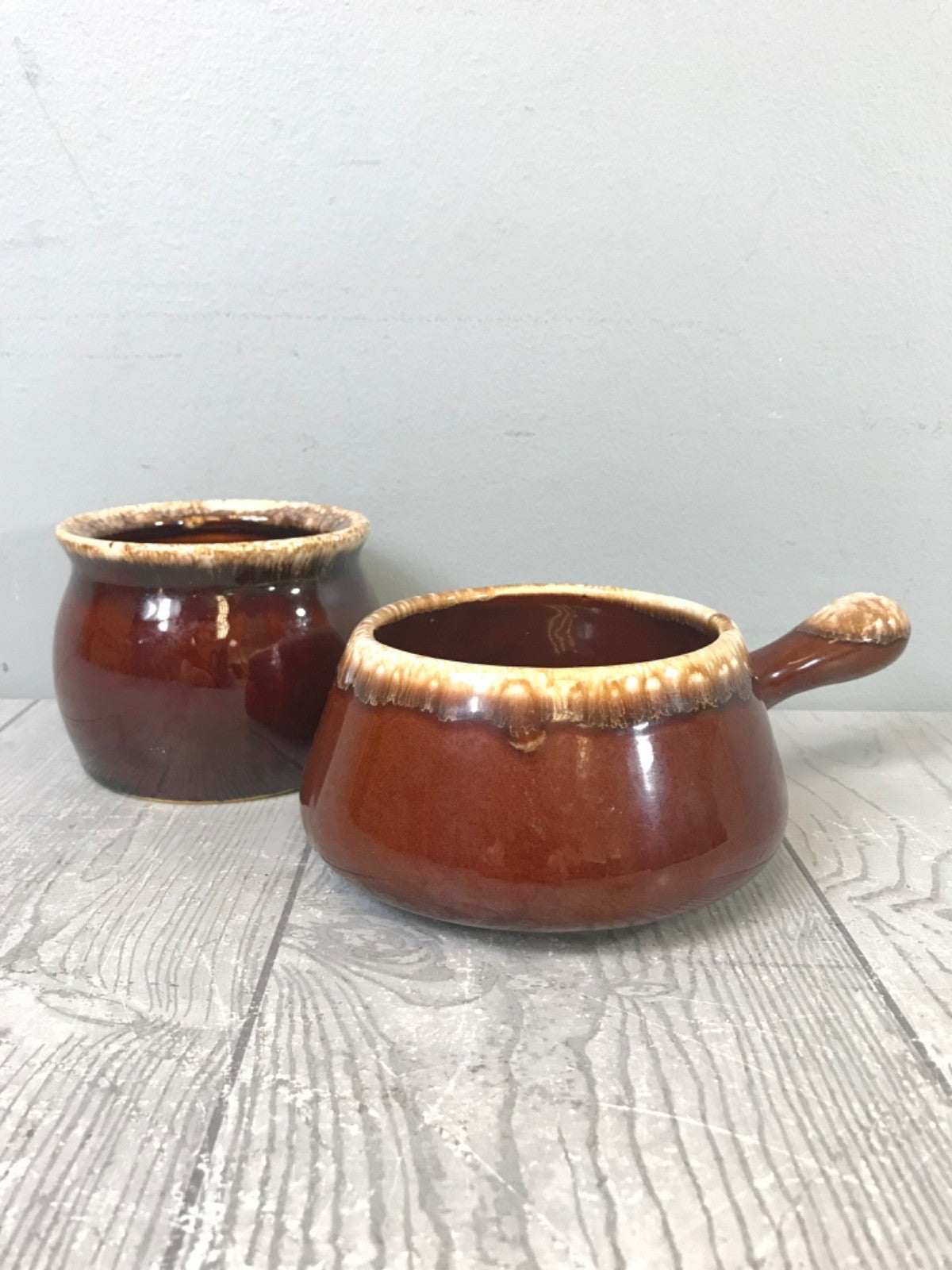 Pair of Mccoy Crock Brown Pots Chili Bowl and Hull Bowl - Kitchen Bowls