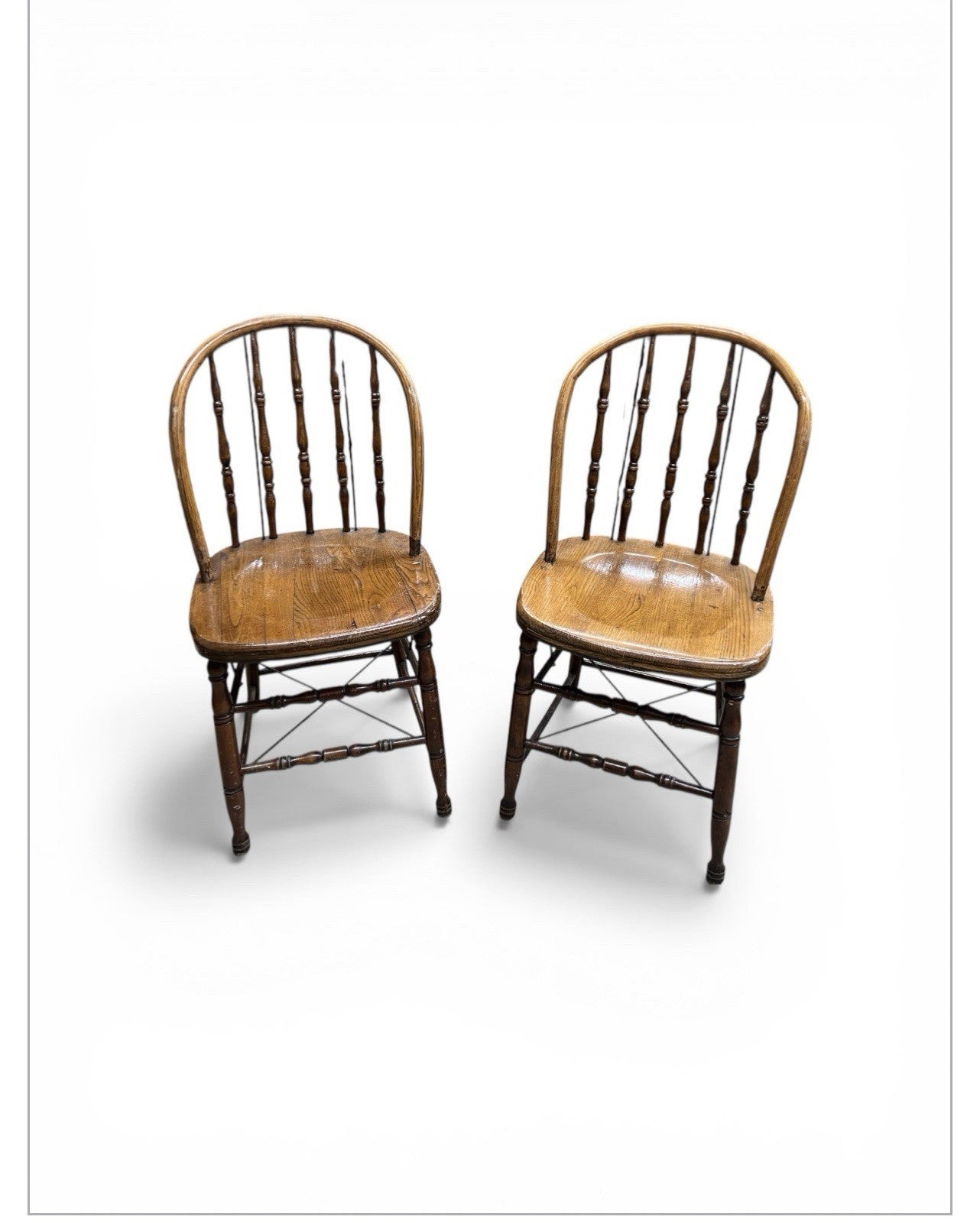 Pr. Of Reischmann NY 1893-1920  Antique Walnut Windsor Chairs W/ Metal Framework