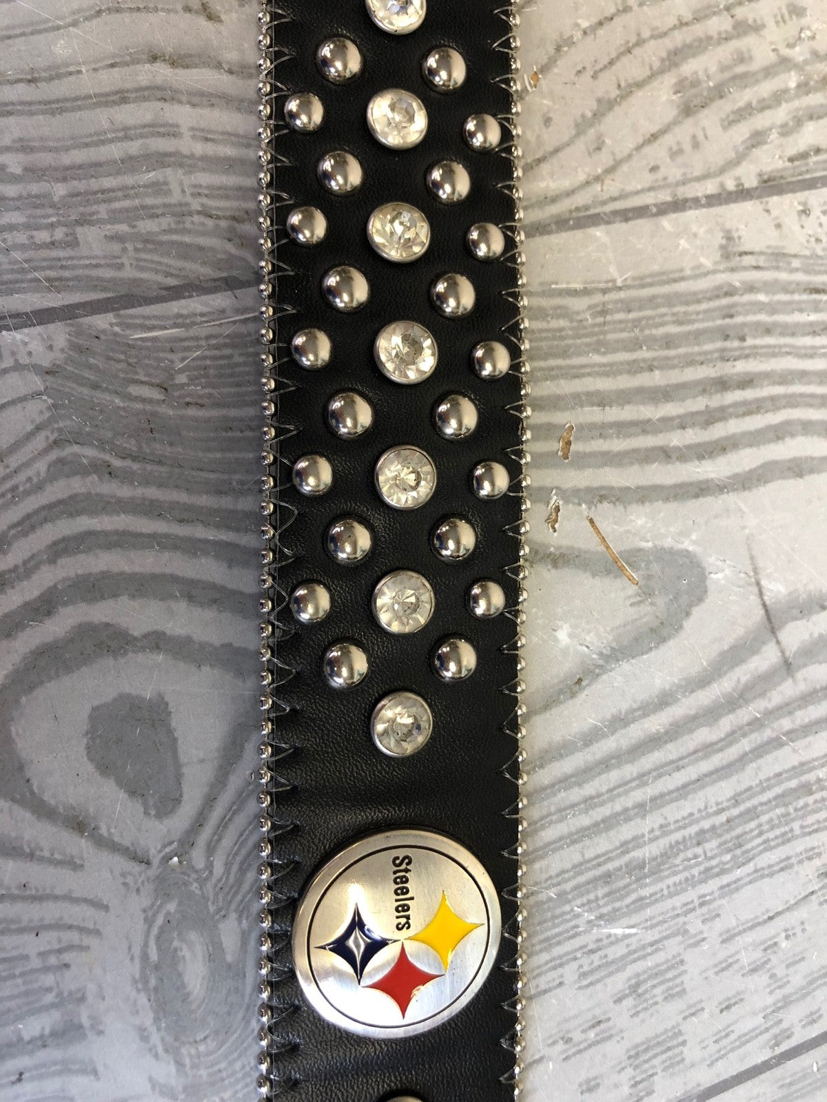 Pittsburgh Steelers Black NFL Leather Belt Rhinestone Bedazzled Bling Size Small