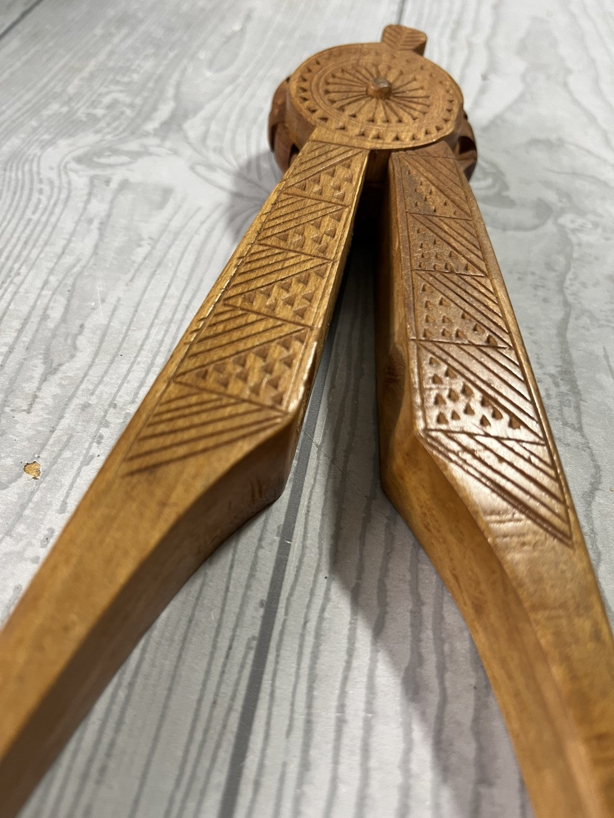 Vintage Scandinavian Hand Carved Handheld Wooden Nutcracker Collectibles