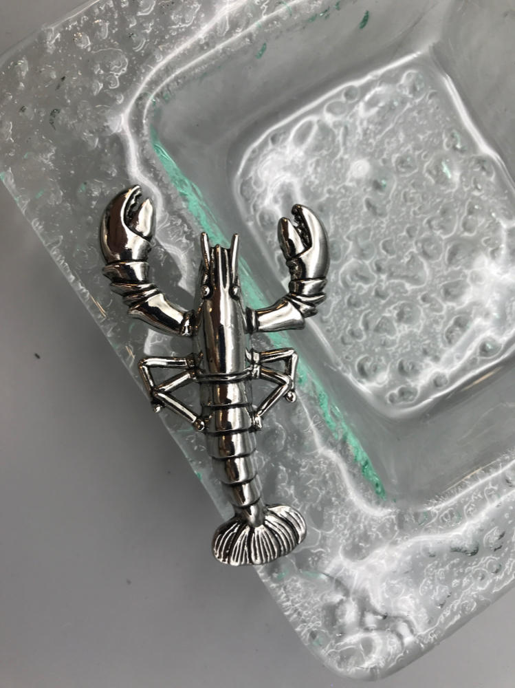 3 Section Bubble Sea Glass Serving Tray with Silver Lobster - Green Hues
