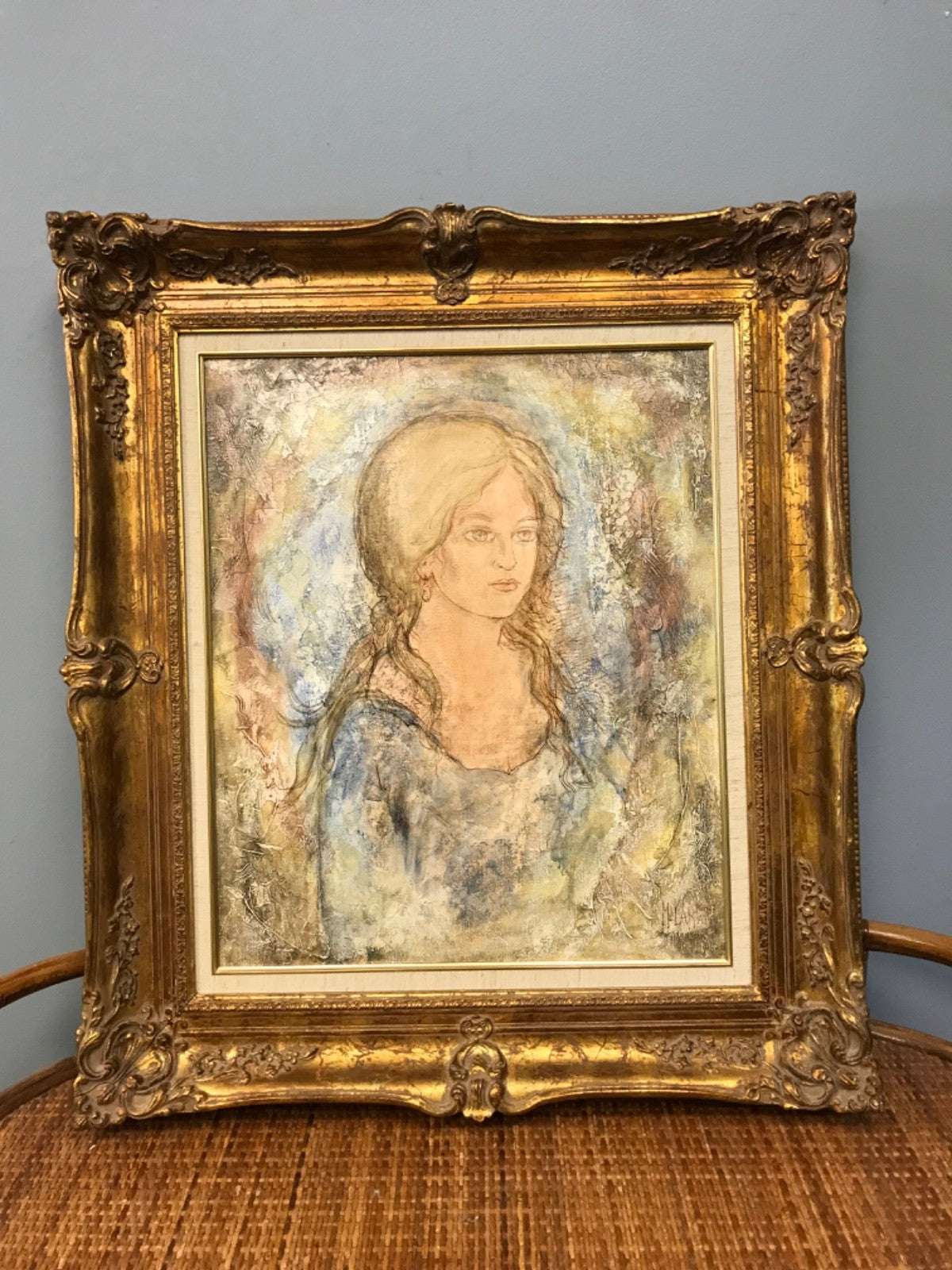 Portrait Painting of Woman by Milan 1974 French Artist - Beautiful Gold Frame
