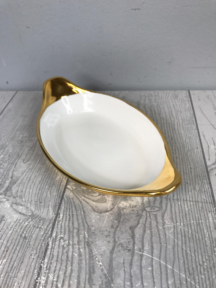 Royal Worcester England Gold Painted Ceramic Gold Condiment Dish - Size 7