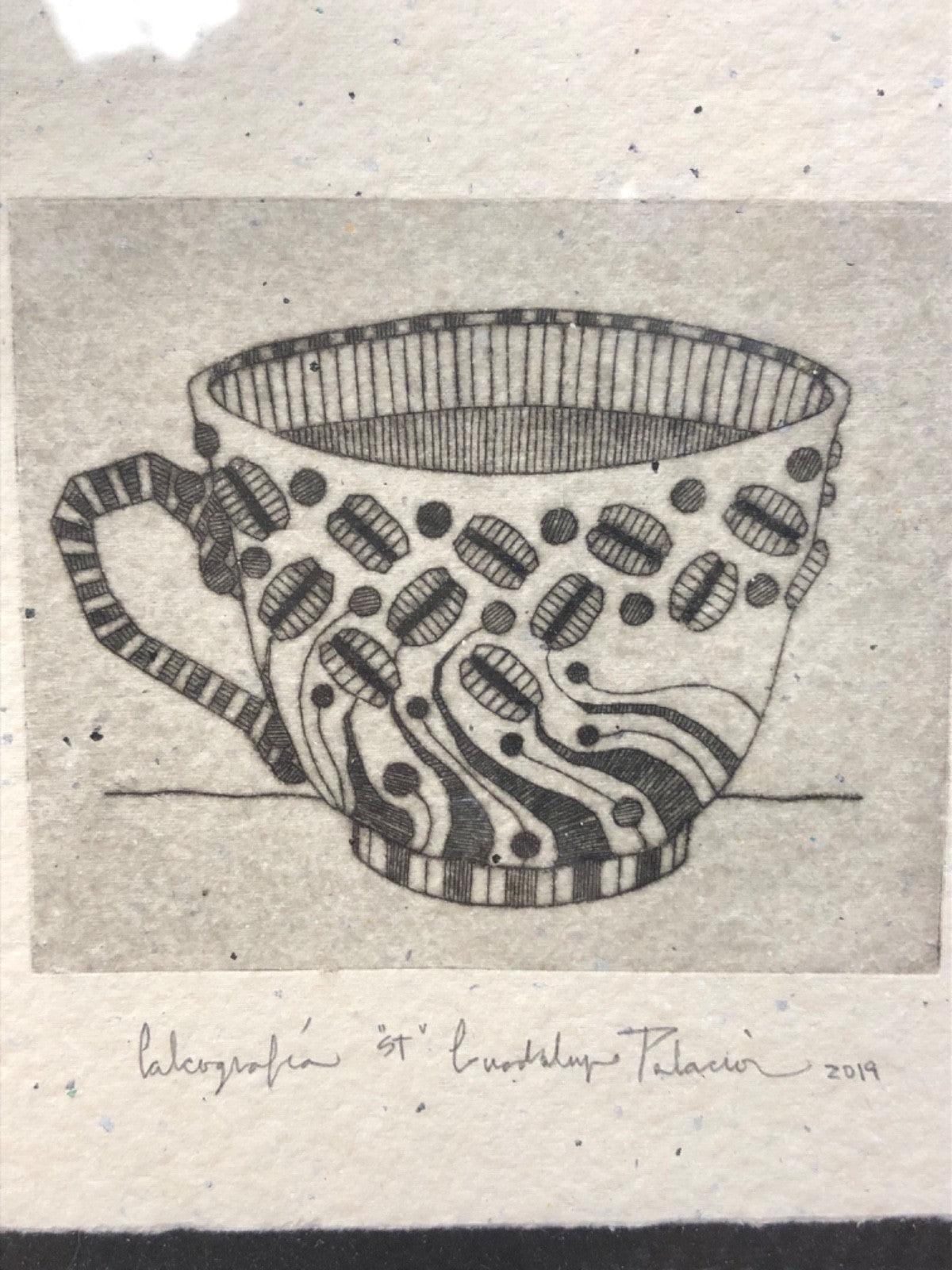 Pair of Cute Teapot and Teacup Drawings - Signed By Artist - Black Frames