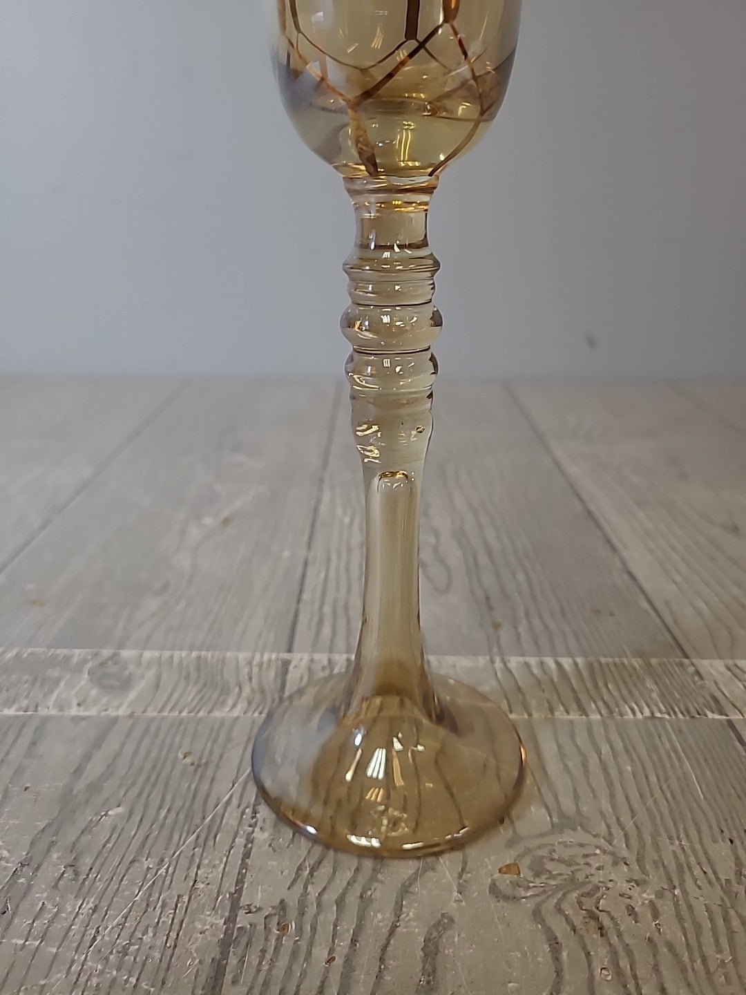 Amber and Gold Pair of Footed Champagne Flutes