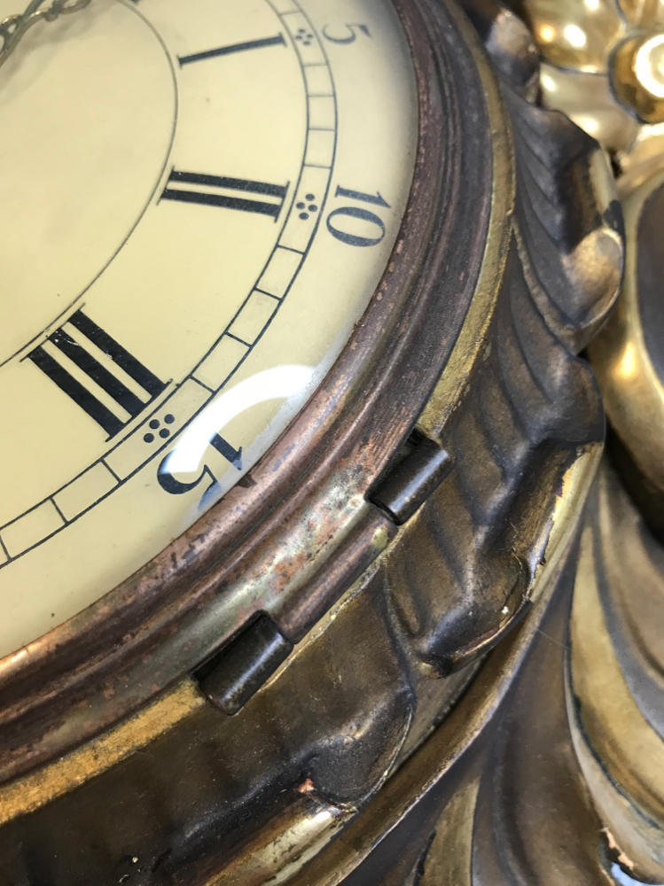 Westerstrand Swedish Hand Carved Wooden Gold Wall Hanging Clock Rococo Style