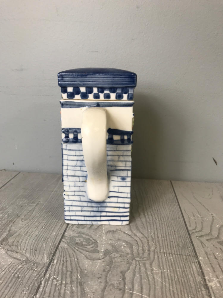 Vintage "Ice Creamery Ice Cream" Store Novelty Teapot -  Blue and White Ceramic