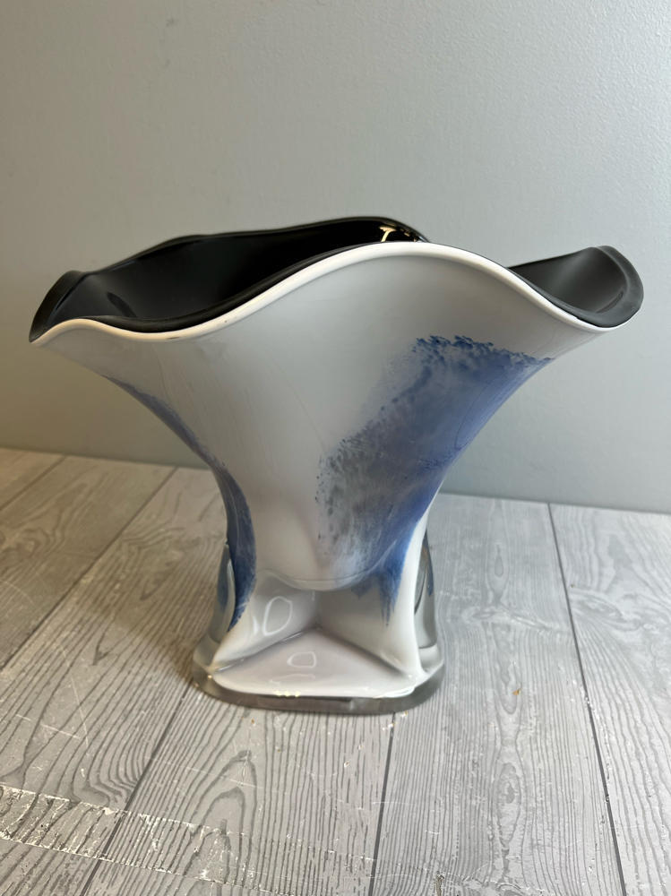 Vulcan Free Form Art Glass Vase Made Poland Black Purple Pink White Blue Mauve