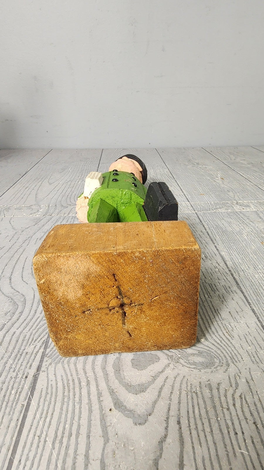 Vintage Hand Carved Wooden Statue Salesman with Cigar Wood Carving Art