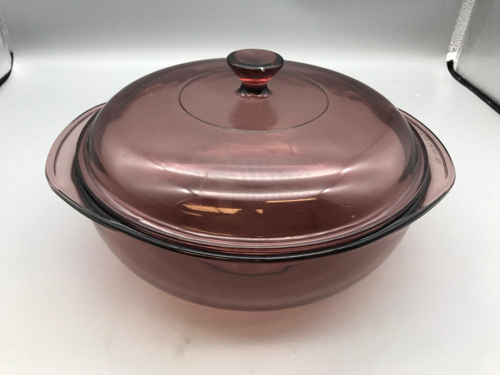 Vintage Cranberry Pyrex 024 2L Bowl with Handles and Lid Casserole Dish