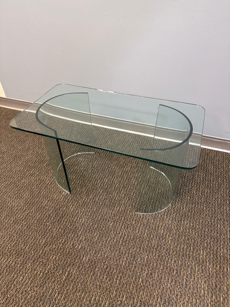 Mid Century Modern Style Glass Coffee Table - 2 Half Circle Bases - 1 Glass Top