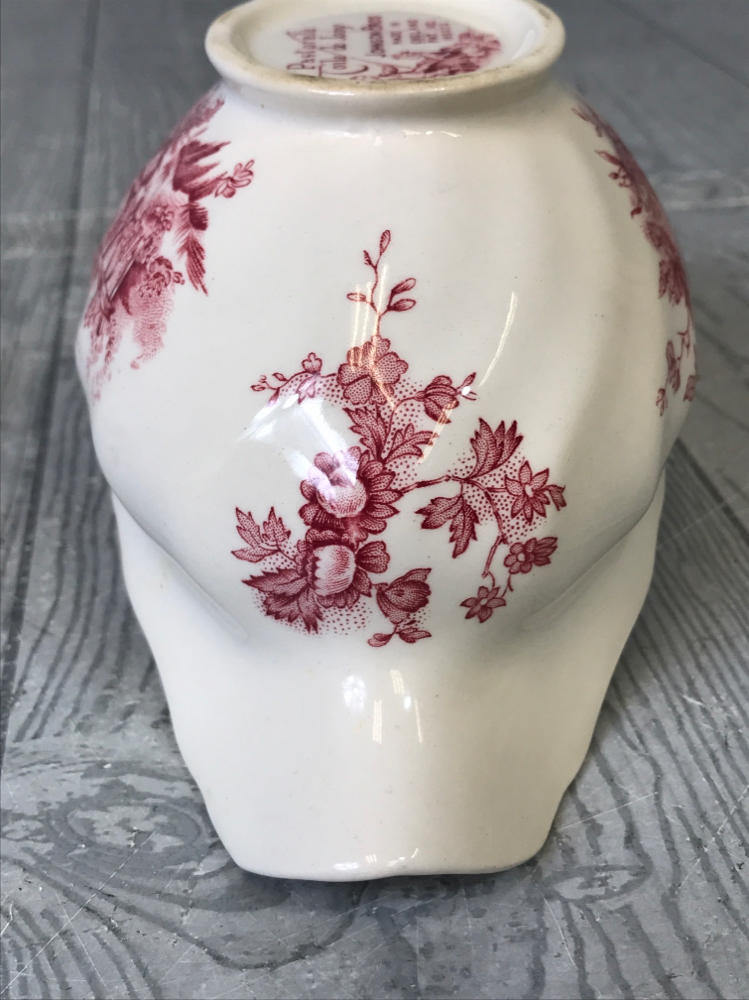 Vintage Stream Fishing Johnson Bros Gravy Dish w Handle Red Pink White England
