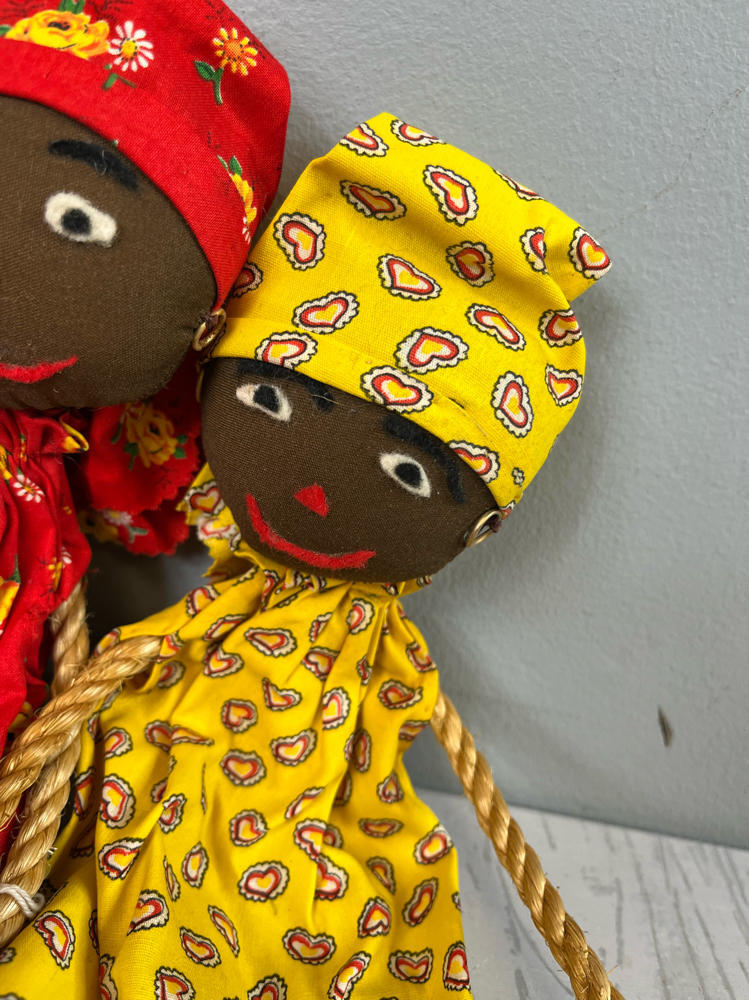 Lot of 4 Vintage Caribbean Rag Dolls Handmade Folk Art Floral Motif