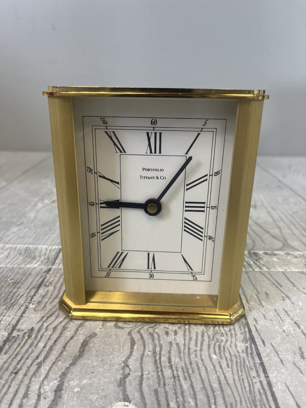 Tiffany & Company Brass Quartz Roman Numeral Desk/Mantle Clock Germany UNTESTED