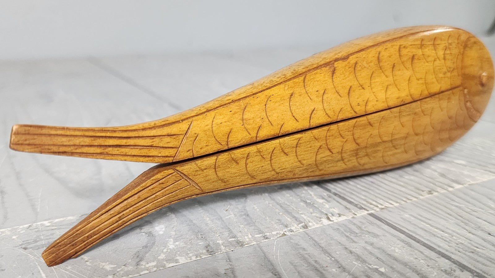 Vintage Scandinavian Fish Nutcracker, Carved Wood Large Folk Art Nutcracker