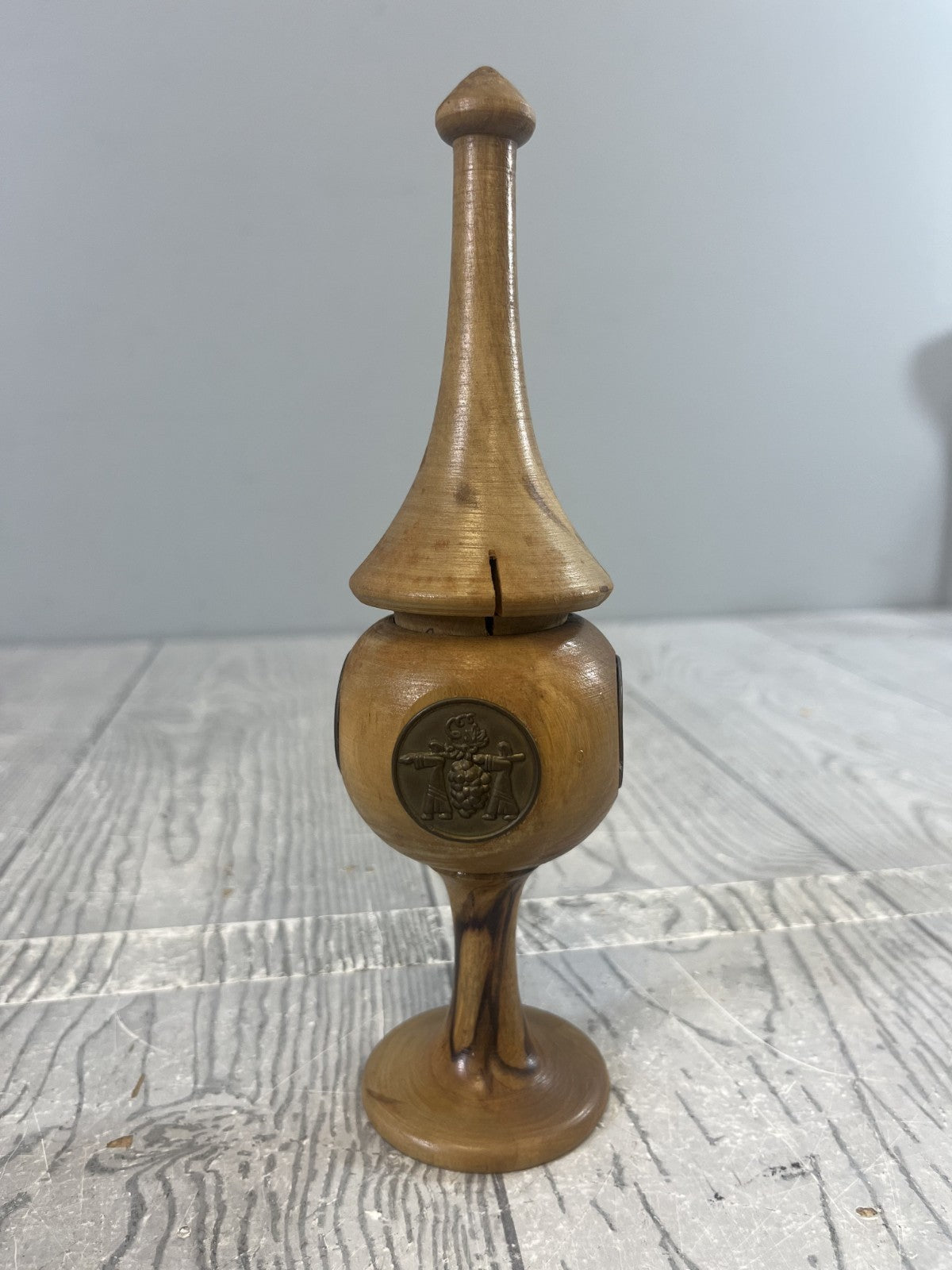 Vintage 60s Jewish Judaica Besamin Tower Made of Olive Wood for Havdalah Incense