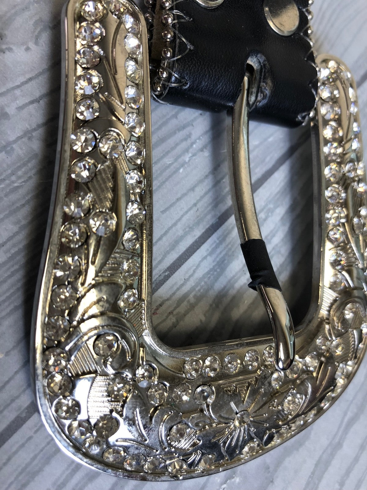Pittsburgh Steelers Black NFL Leather Belt Rhinestone Bedazzled Bling Size Small