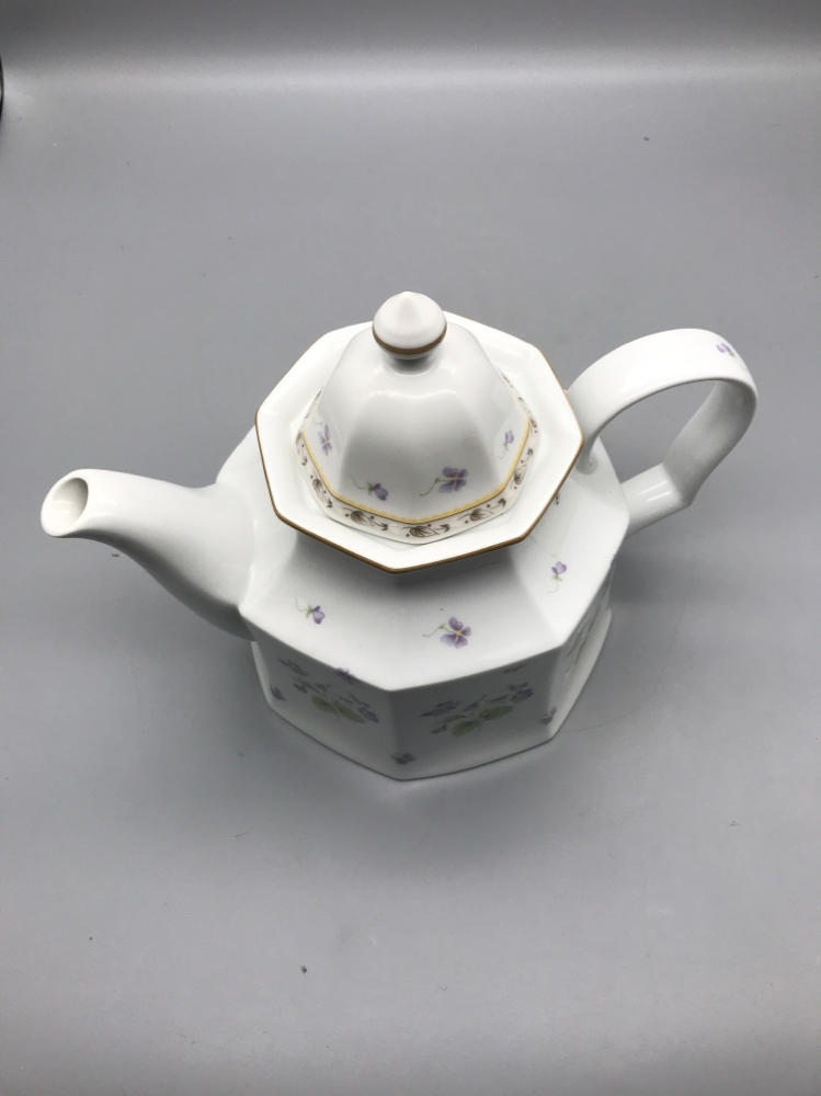 Teapot & Lid in Gracious Pattern Purple Floral Pattern by Christopher Stuart