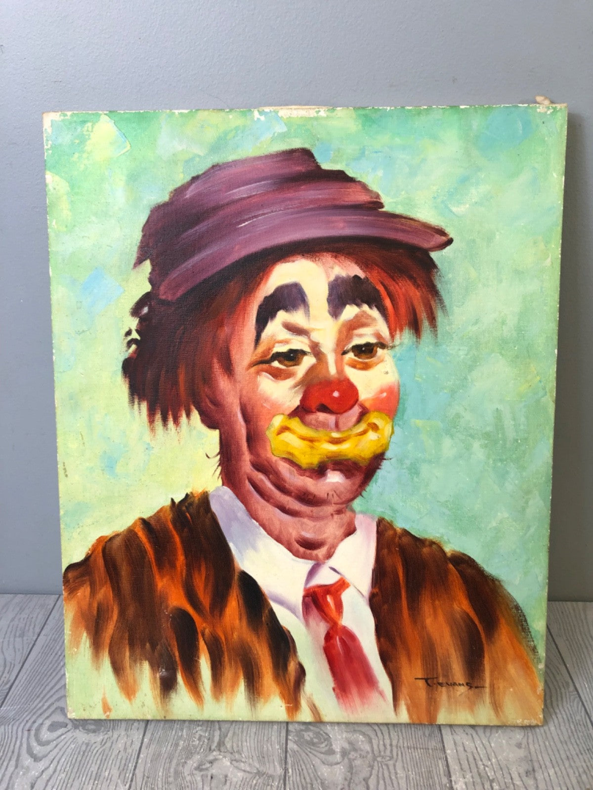 "THE CLOWN " Print Replica by T. Evans - Not Framed - Painting on Canvas