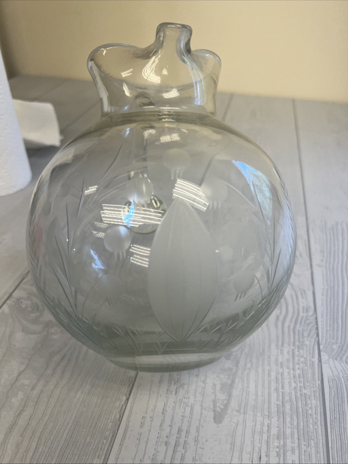 Etched Crystal Pitcher 8" Tall with Vine & Leaves Pattern - Pre-Owned