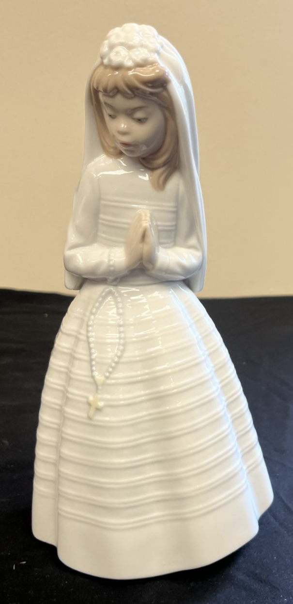 Vtg Nao Lladro Girl Praying Confirmation First Communion Rosary Catholic Veiled