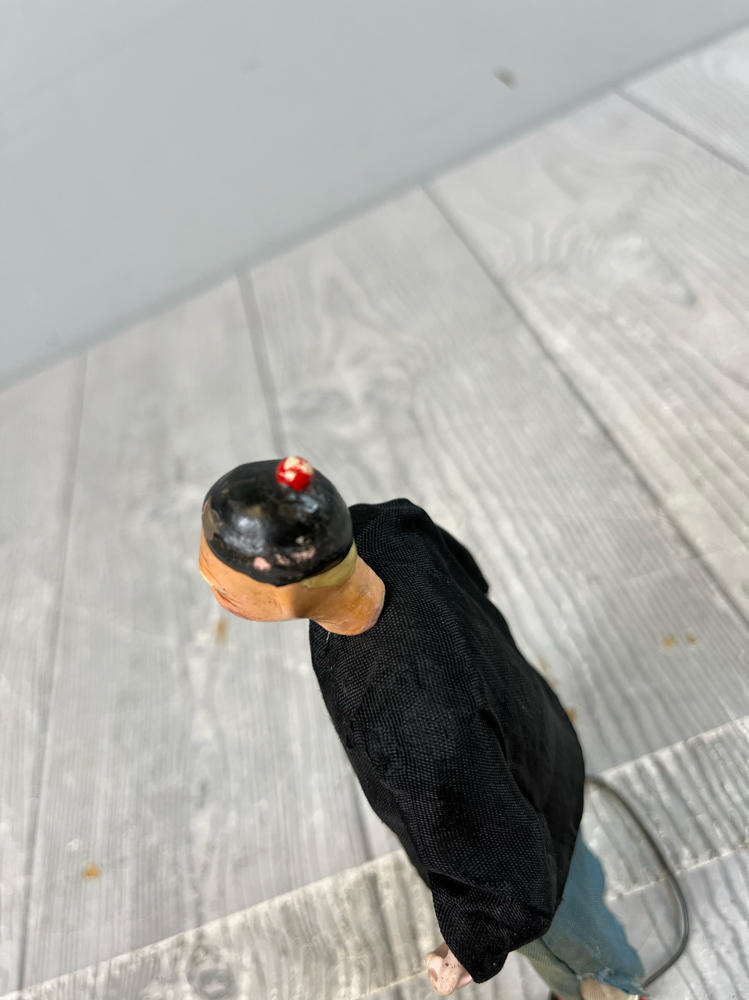 Vintage Bisque Composition Doll Figurine Asian Man on Wire Stand