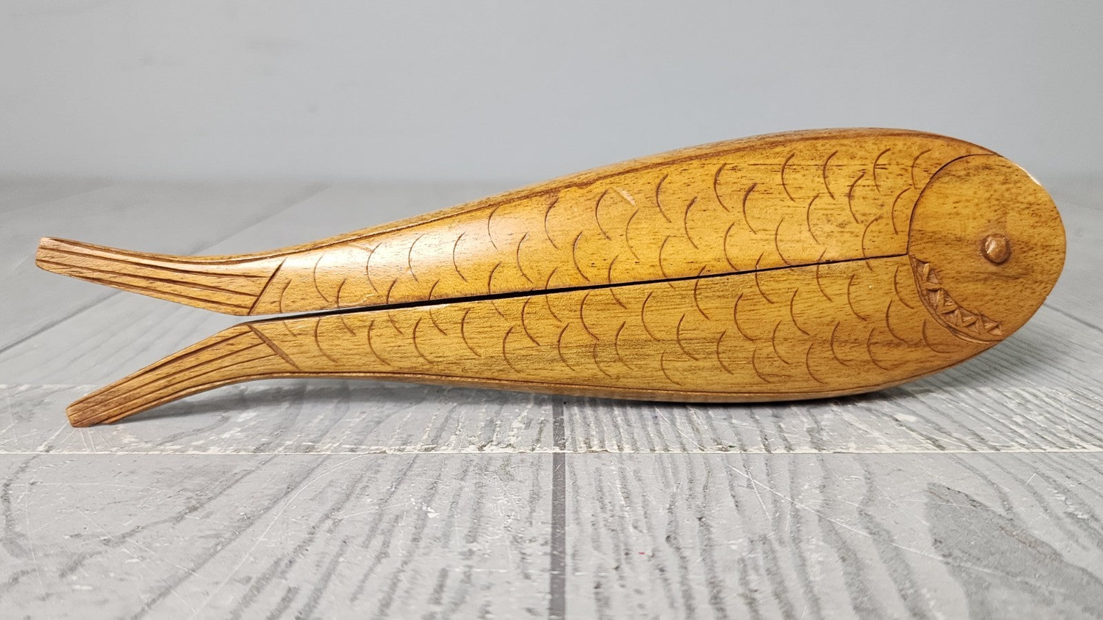Vintage Scandinavian Fish Nutcracker, Carved Wood Large Folk Art Nutcracker