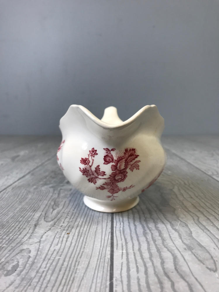 Vintage Stream Fishing Johnson Bros Gravy Dish w Handle Red Pink White England