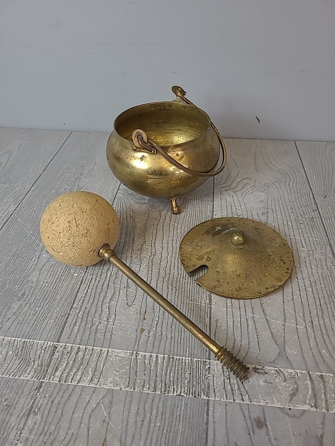 Vintage Brass Firestarter Mortar/ Pestle Kindling Lighter with Lid