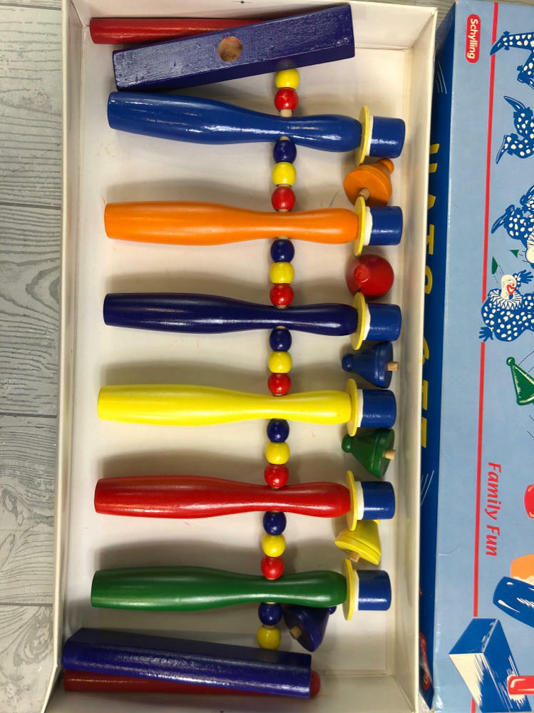 Vintage "Hats Off" Wooden Clown Pins Bowling Board Game Schylling Original Box