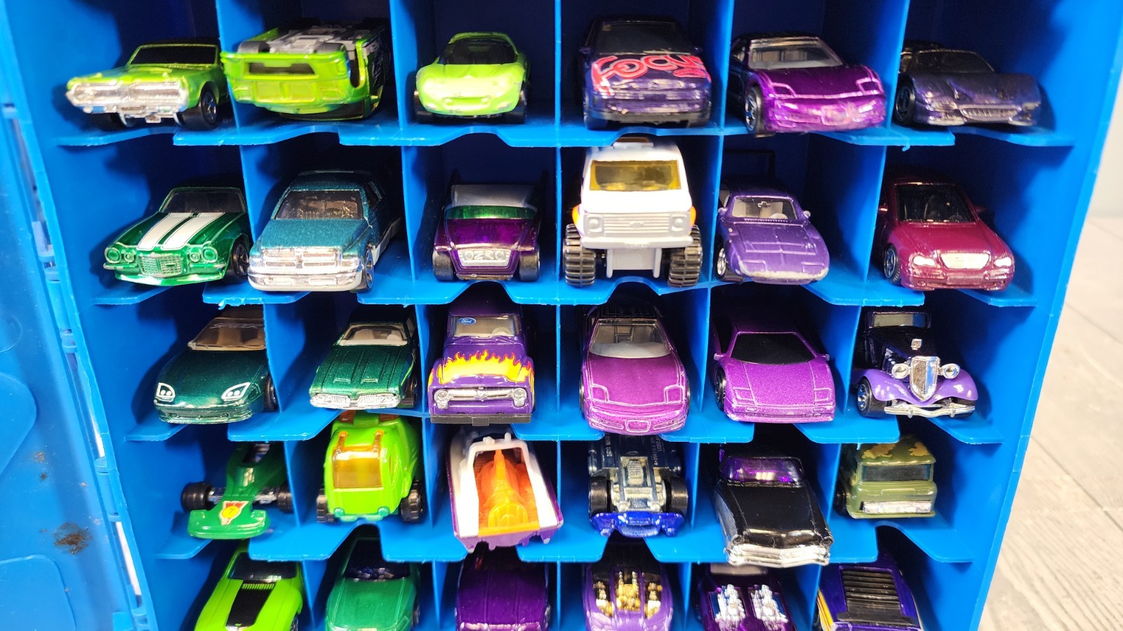 Mattel Hot Wheels Blue 48 Car Carrying Case Filled with 56 Cars! 2000s (Box 4)