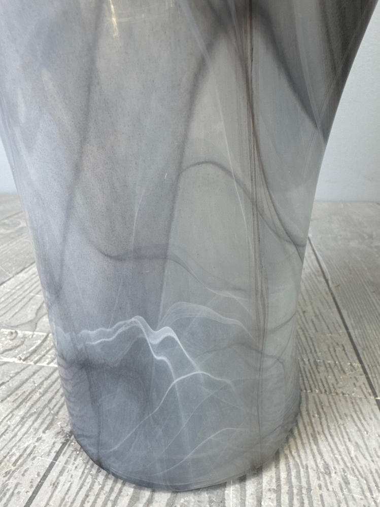 MURANO GLASS VASE - ITALY WHITE GRAY UNIQUE OPEN PETAL ART VASE - 16.5'' TALL