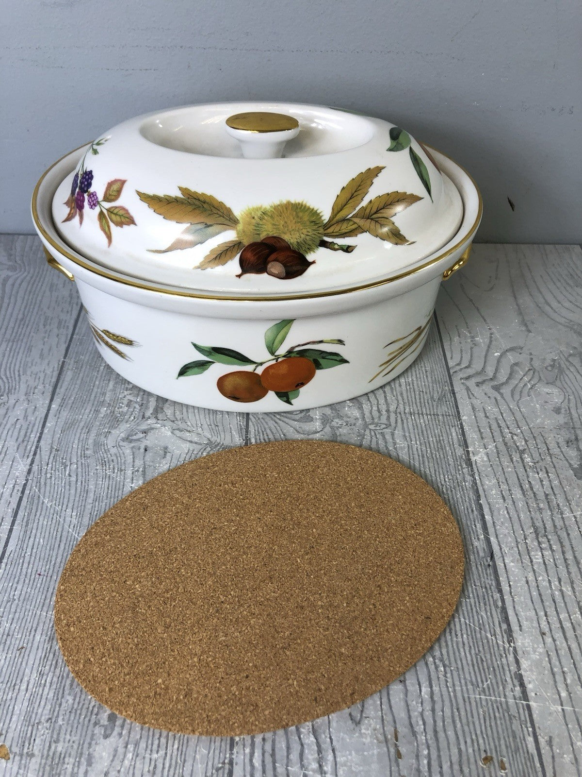 Vintage Royal Worcester Evesham Gold Fine Porcelain Oval Lidded Casserole Dish